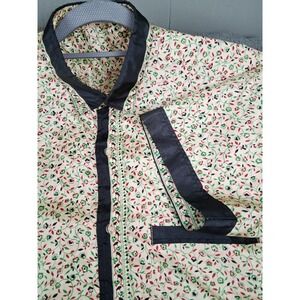 Retro Mens Shirt 44" Chest Silk Button Up Bowling Camp Floral Lightweight Casual